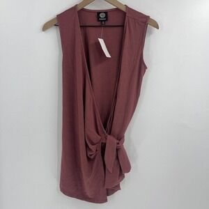 Bobeau Ivory V Neck Wrap Surplice Top Sleeveless Ribbed Tank Tie Waist Womens S